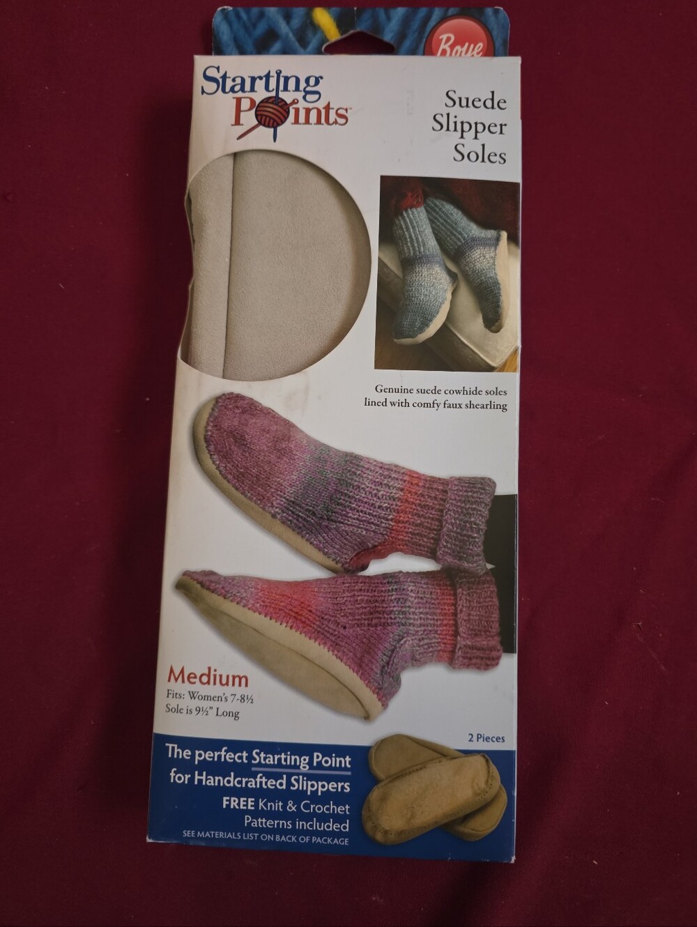 $$SOLD_$$$$Suede Cowhide Soles W/To Knit Or Crochet Slippers Include Pattern
